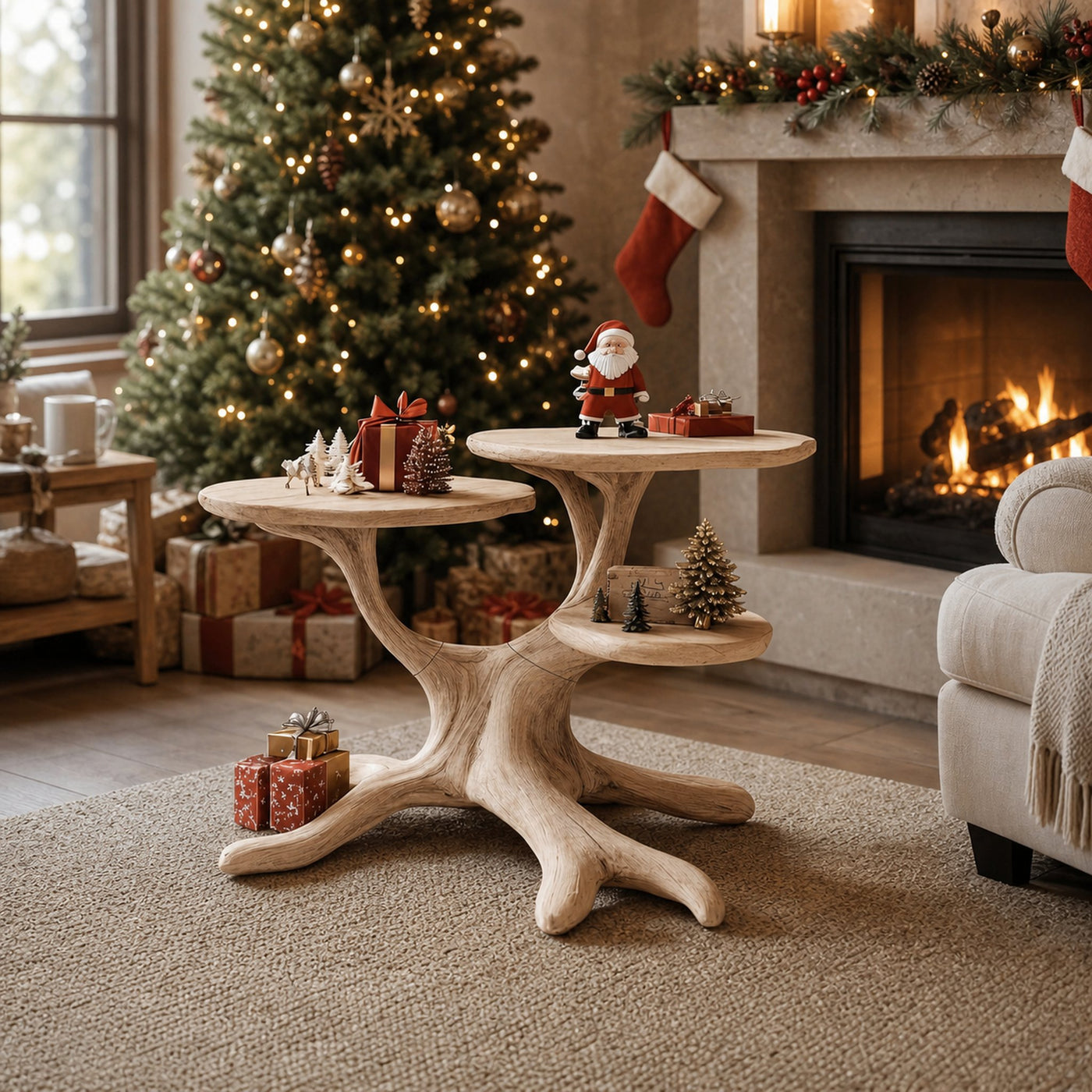 Handcrafted Round End Table For Living Room Holiday Furniture Decor