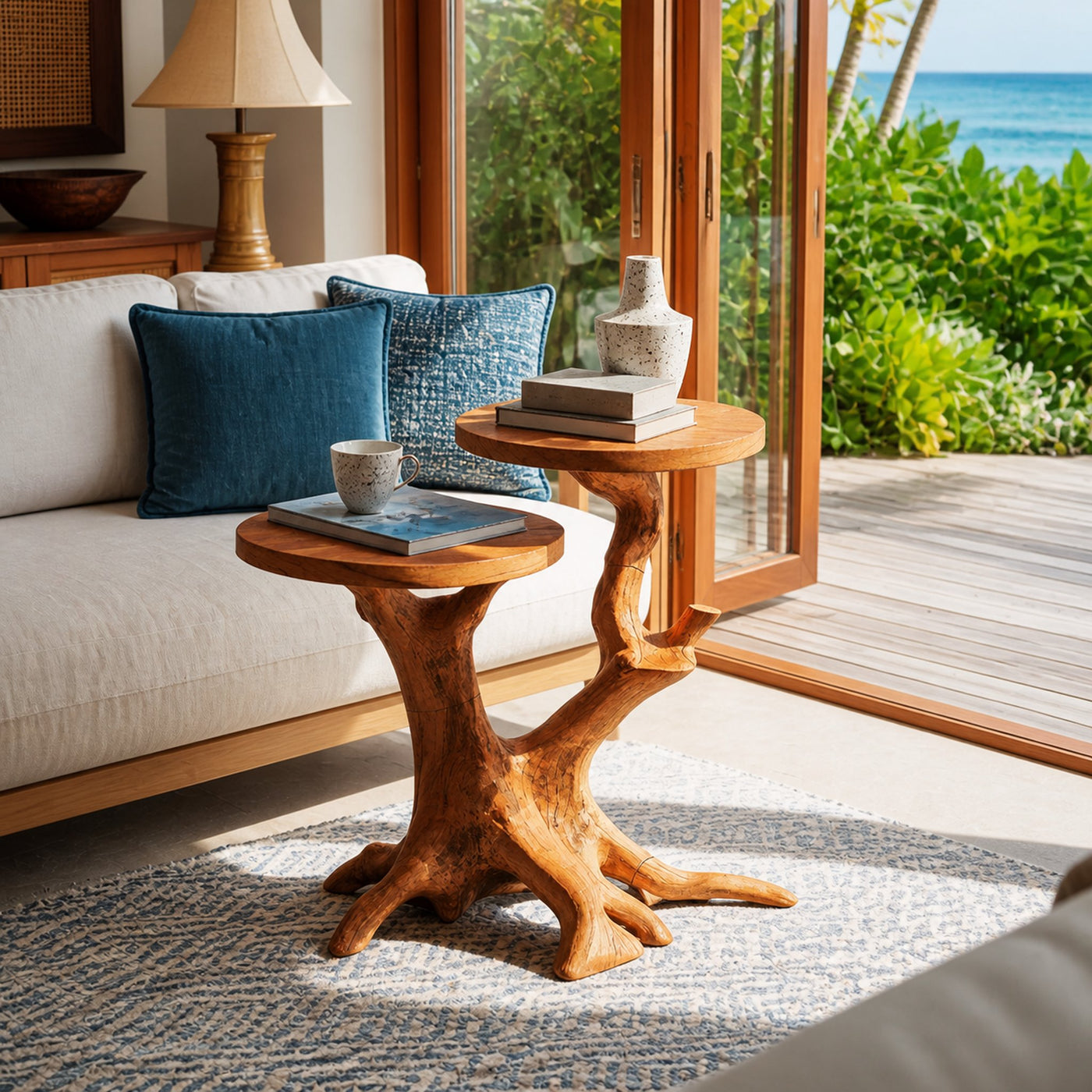 Handcrafted Round End Table Living Room Decor - product view 6