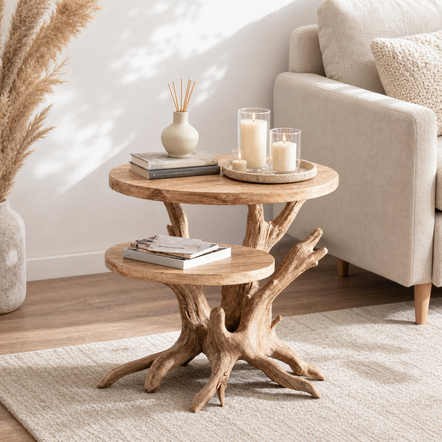 Handcrafted Round End Table Unique Living Room