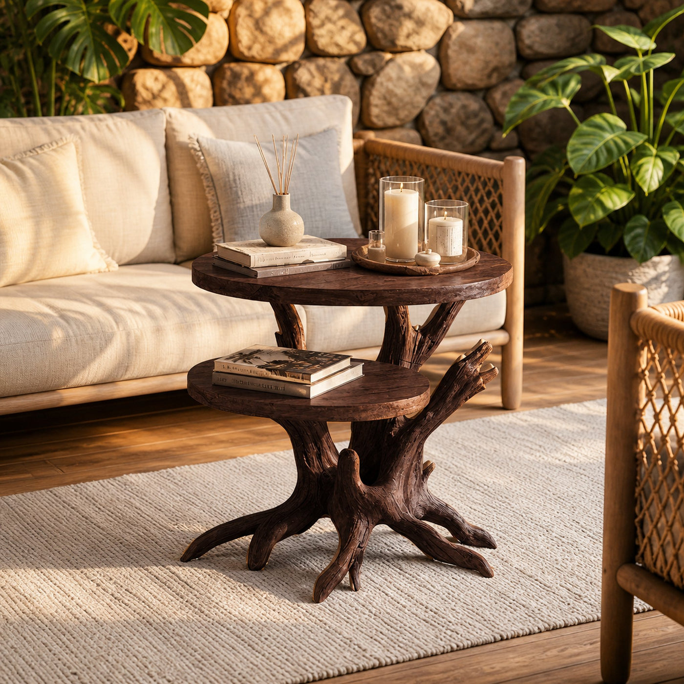 Handcrafted Round End Table Unique Living Room - product view 6