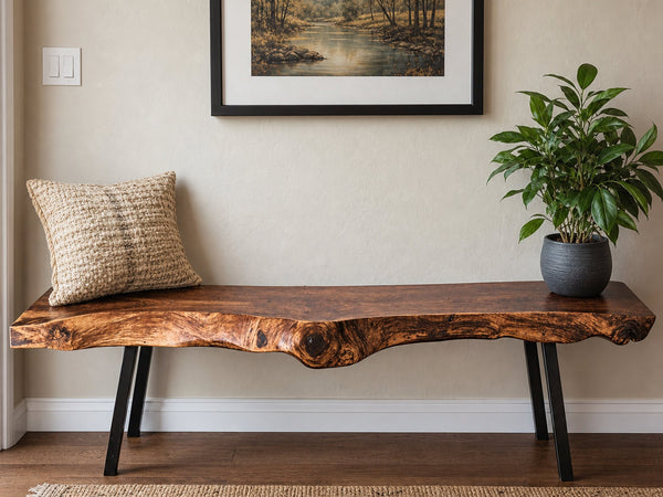 Handcrafted Rustic Wood Bench For Indoor Use