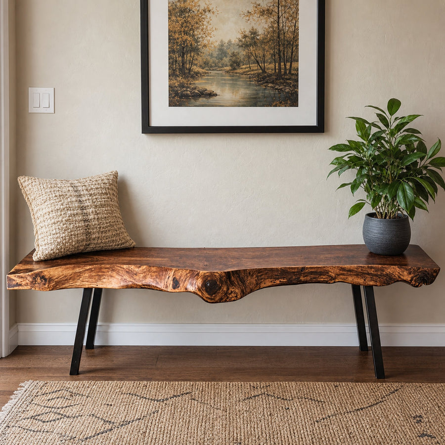 Handcrafted Rustic Wood Bench For Indoor Use