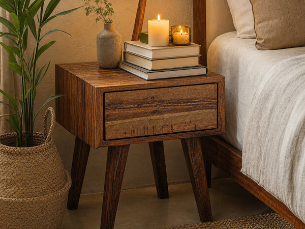 Handcrafted Rustic Wood Nightstand With 4 Sturdy Legs