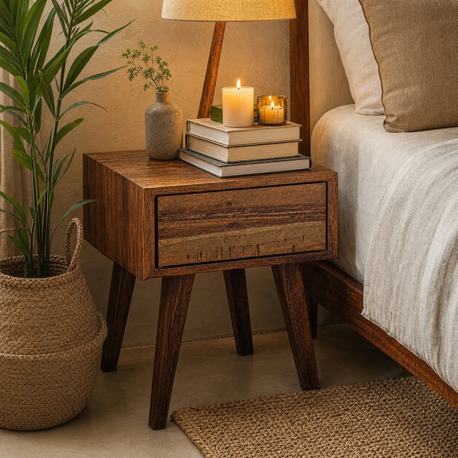 Handcrafted Rustic Wood Nightstand With 4 Sturdy Legs