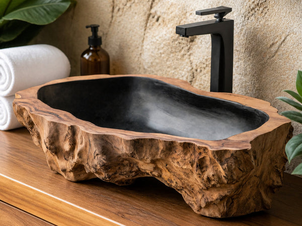 Handcrafted Rustic Wooden Vessel Sink For Furniture Decor