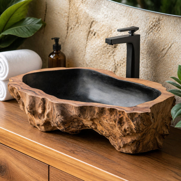 Handcrafted Rustic Wooden Vessel Sink For Furniture Decor