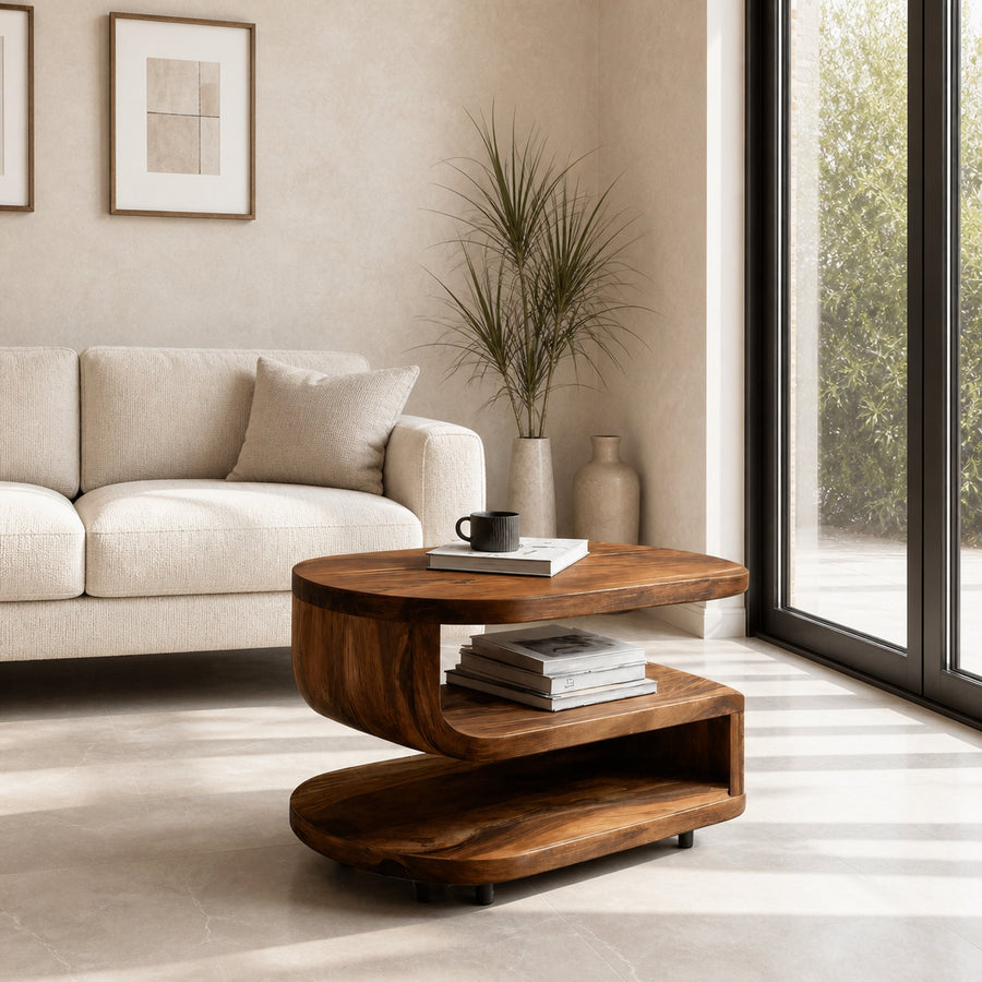 Handcrafted Sculptural Side Table Three Level For Living Room