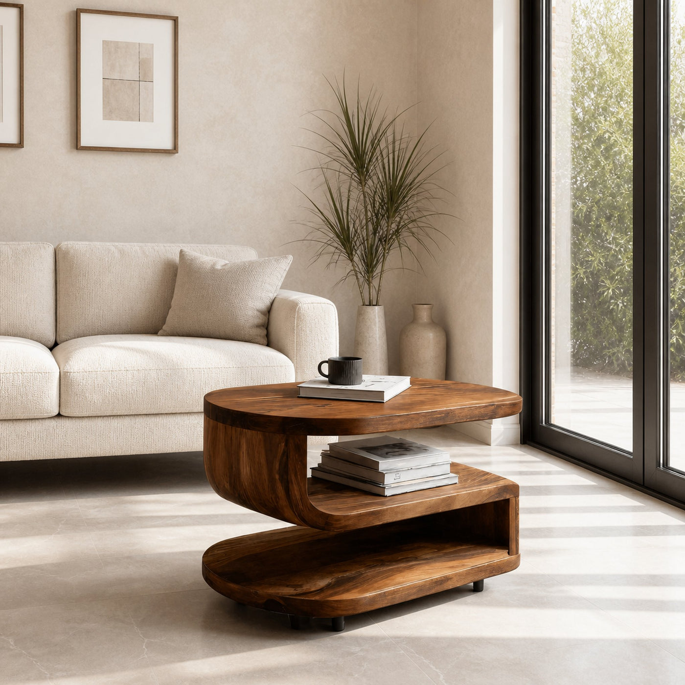 Handcrafted Sculptural Side Table Three Level For Living Room