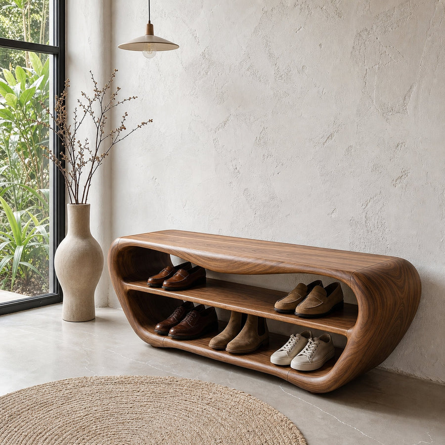 Handcrafted Shoe Bench With Open Storage For Entryway