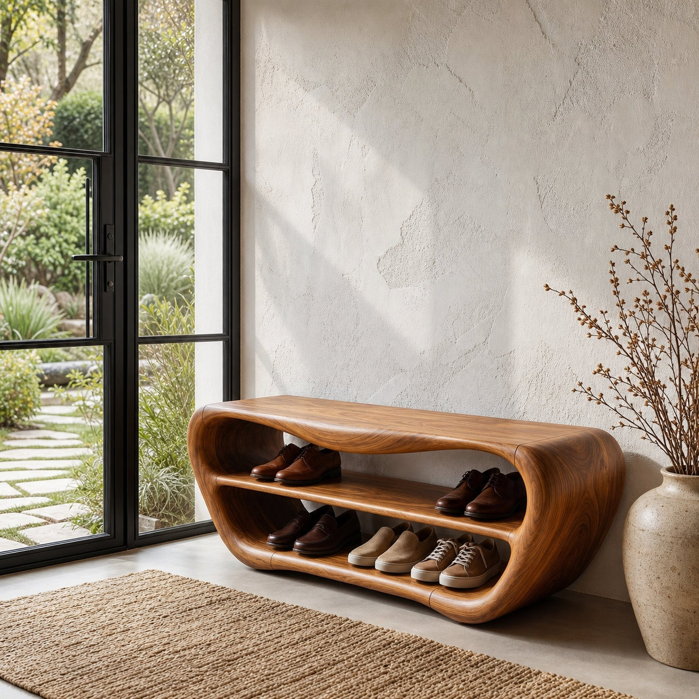 Handcrafted Shoe Bench With Open Storage For Entryway - product view 6