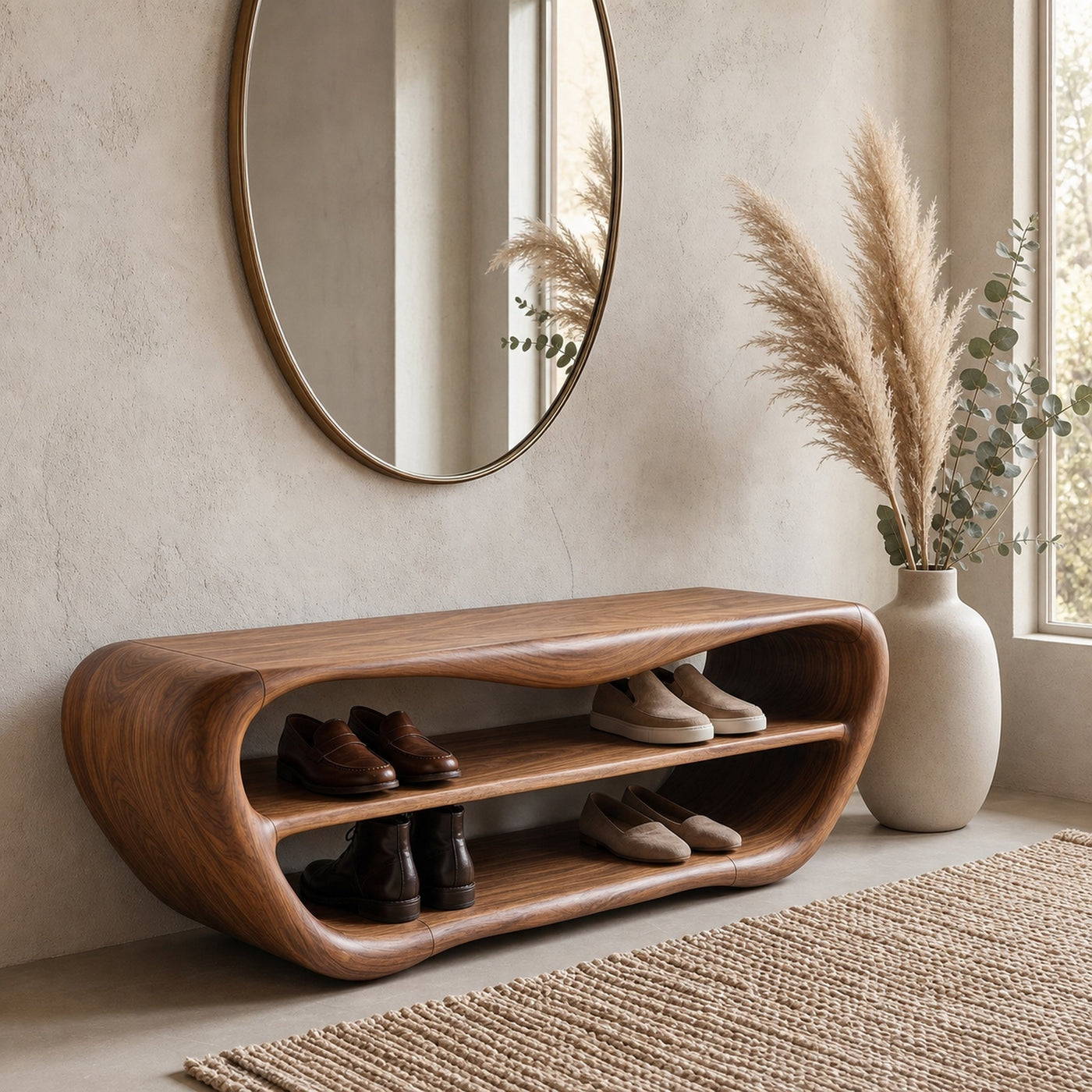 Handcrafted Shoe Bench With Open Storage For Entryway - product view 7