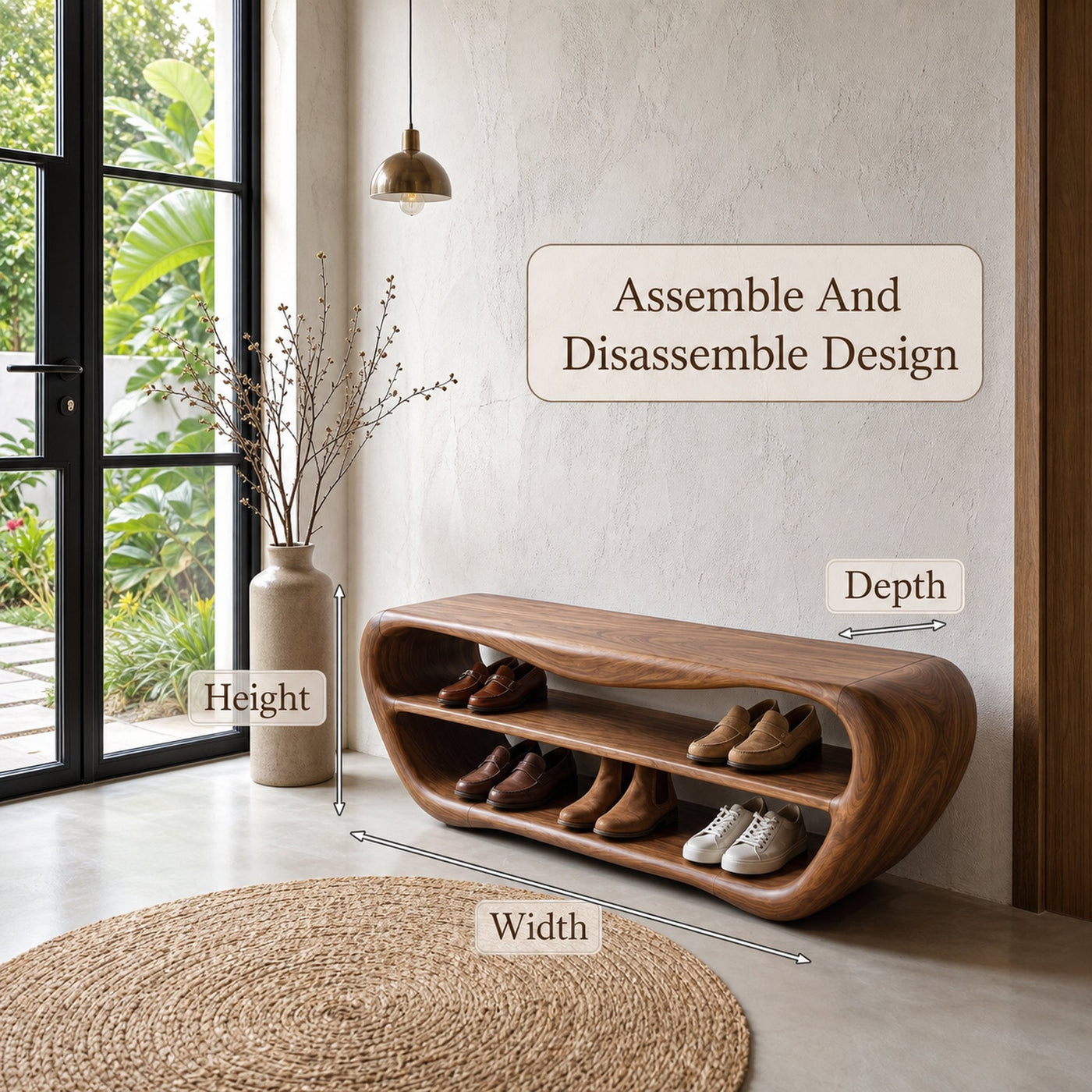 Handcrafted Shoe Bench With Open Storage For Entryway - product view 8