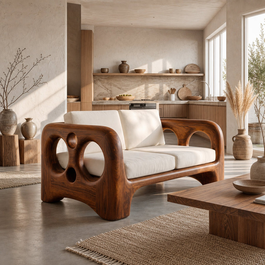 Handcrafted Sofa Frame With Organic Sculptural Arms For Living Room