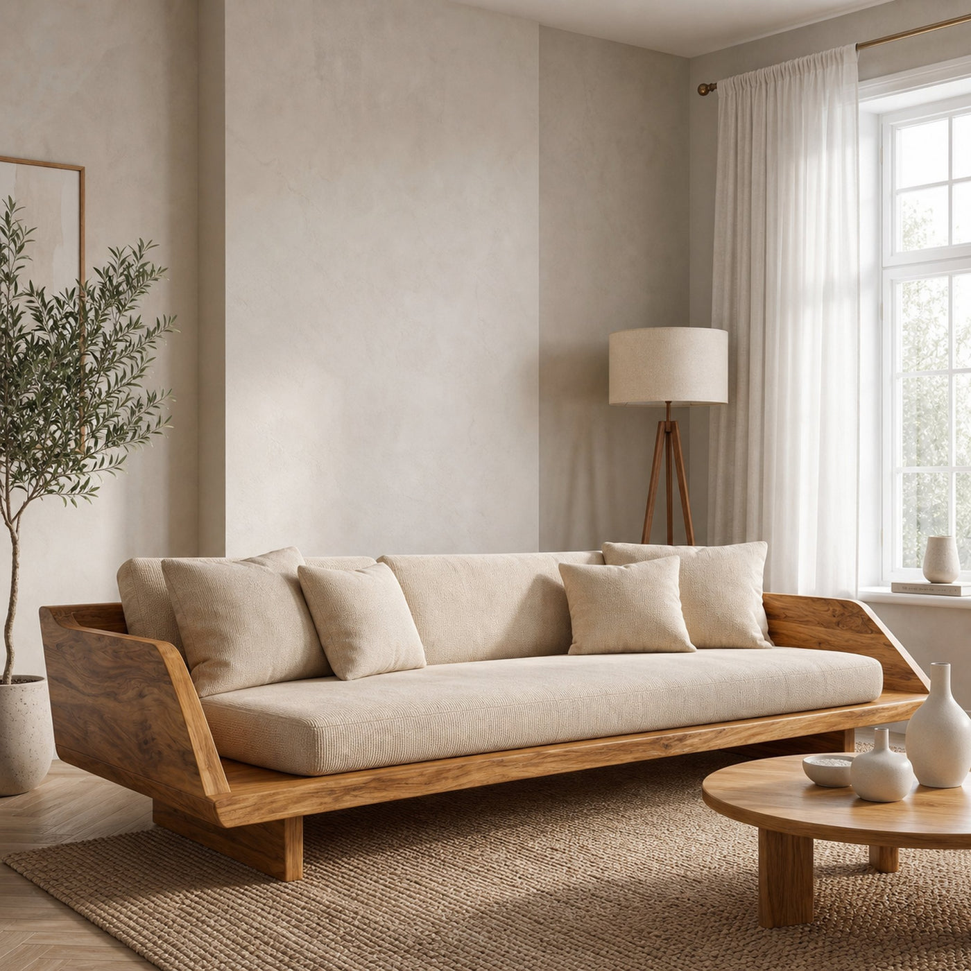 Handcrafted Sofa Frame With Sculptural Wooden Base For Living Room - product view 6