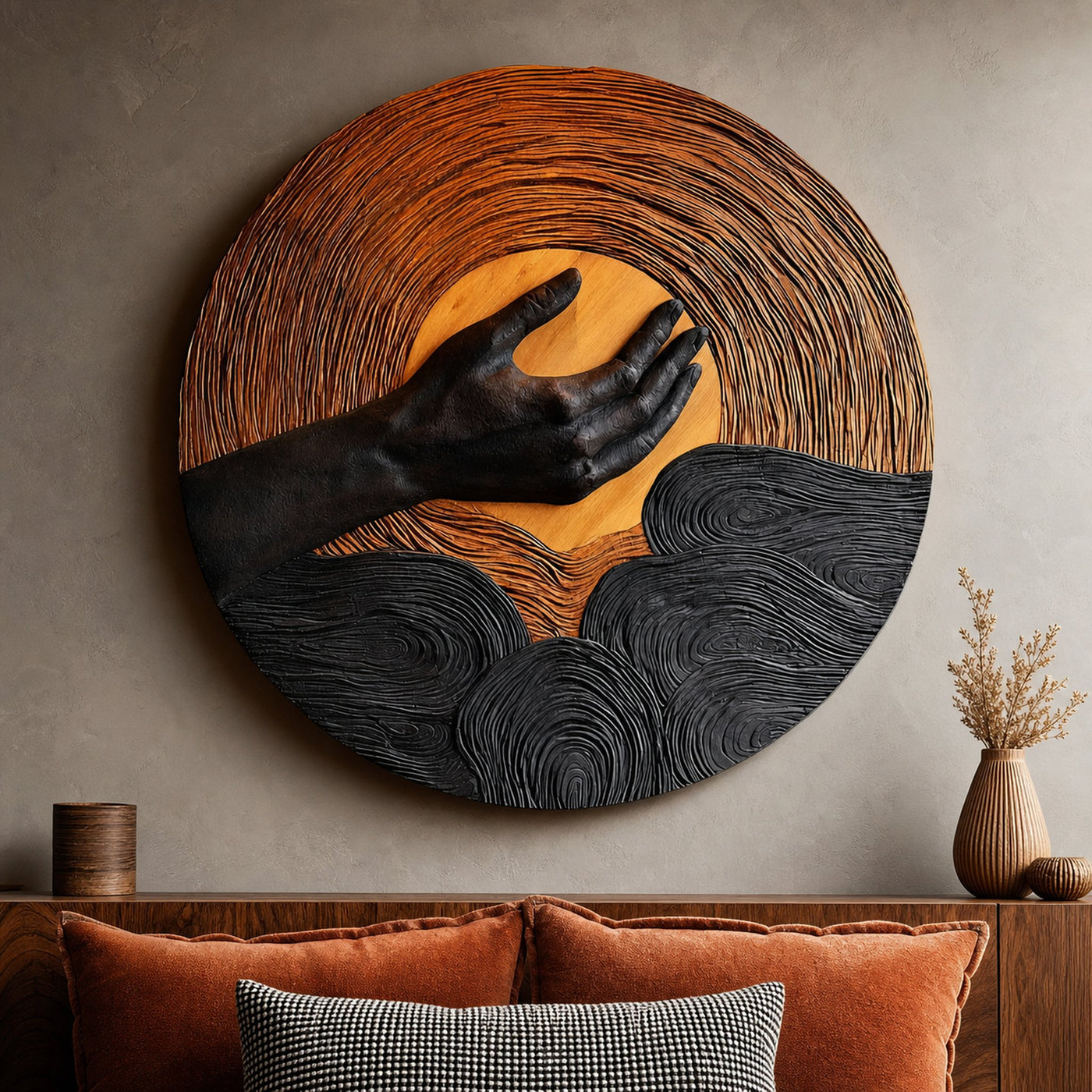 Handcrafted Solid Wood 3D Sculpture For Living Room Wall Art