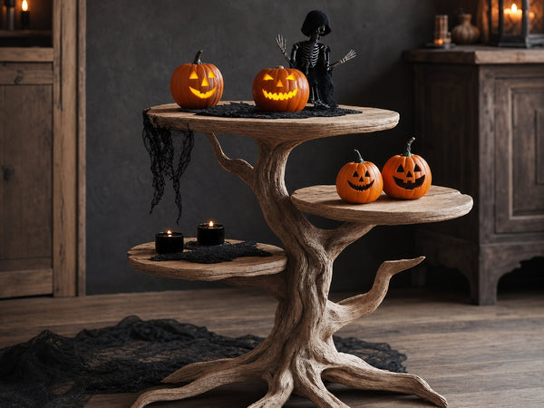 Handcrafted Solid Wood End Table For Living Room Spooky Fall Accent