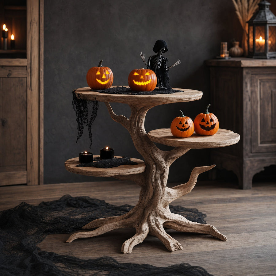 Handcrafted Solid Wood End Table For Living Room Spooky Fall Accent