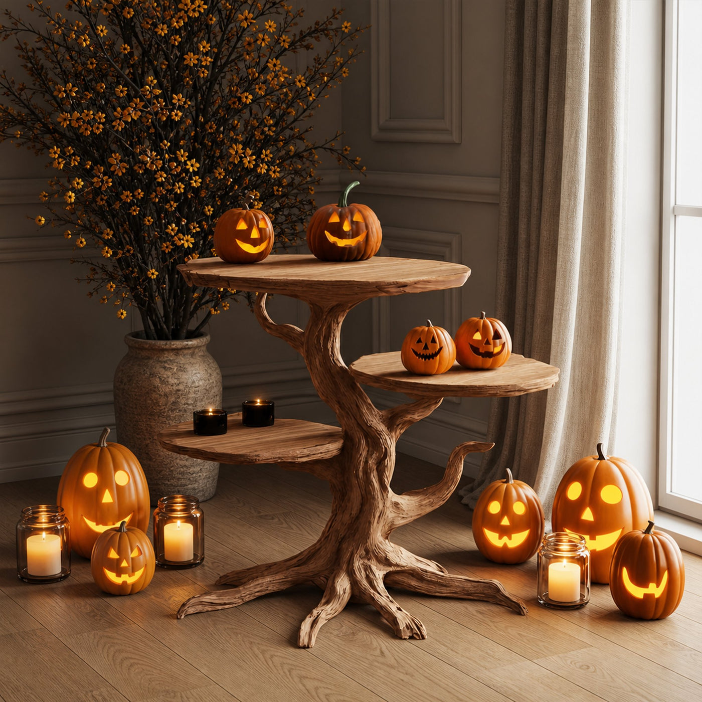 Handcrafted Solid Wood End Table For Living Room Spooky Fall Accent - product view 6