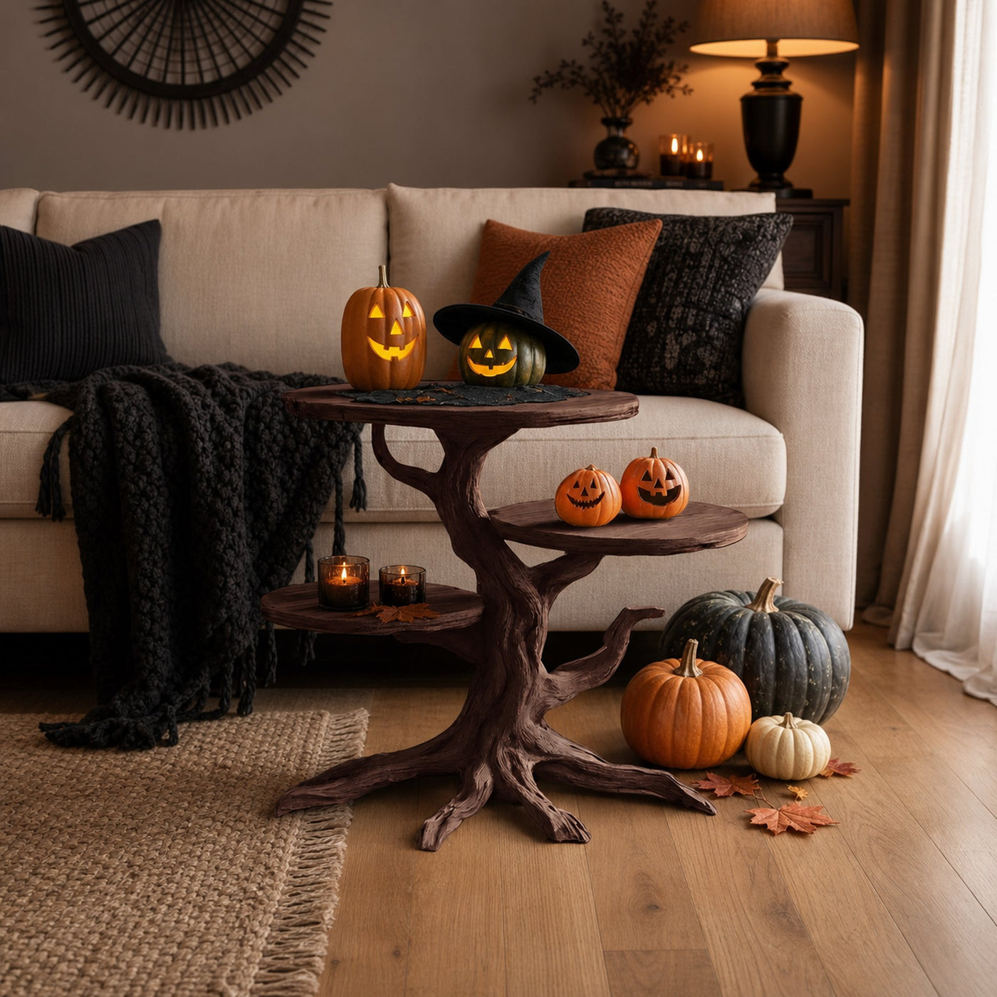 Handcrafted Solid Wood End Table For Living Room Spooky Fall Accent - product view 7