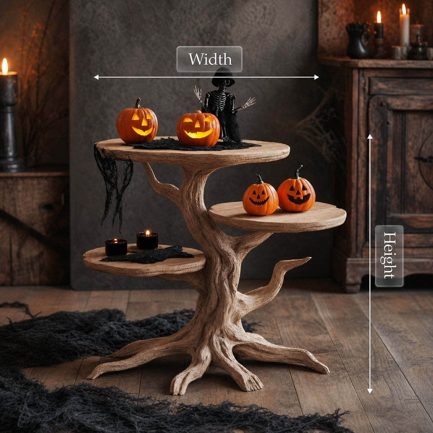 Handcrafted Solid Wood End Table For Living Room Spooky Fall Accent - product view 8
