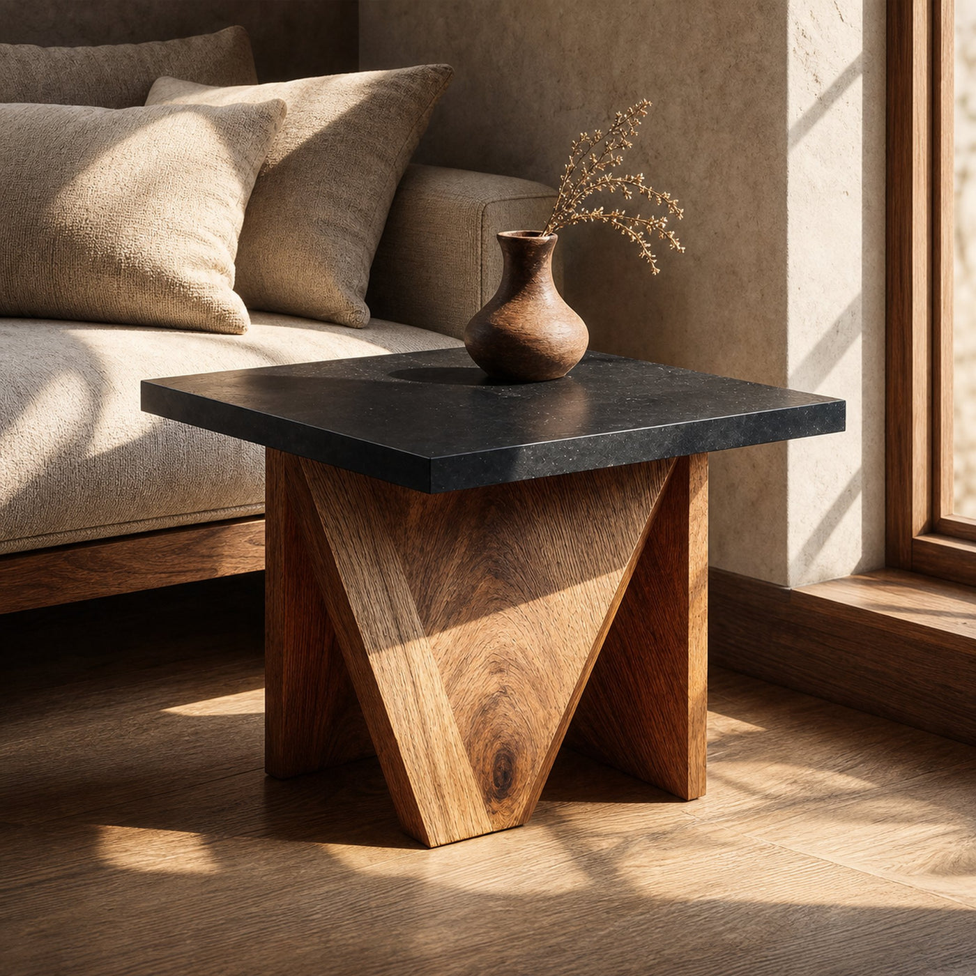 Handcrafted Solid Wood End Table For Minimalist Bedroom
