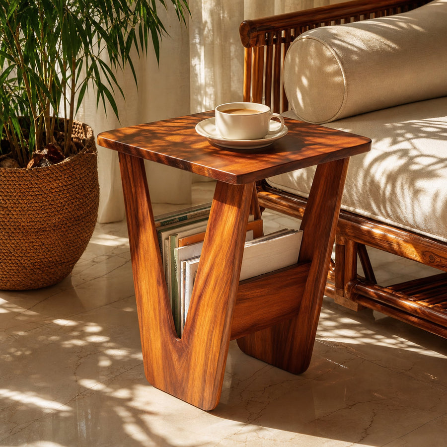 Handcrafted Solid Wood Side Table For Entryway And Living Room Decor