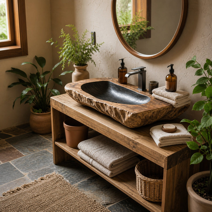 Handcrafted Solid Wood Sink For Farmhouse Bathroom Decor