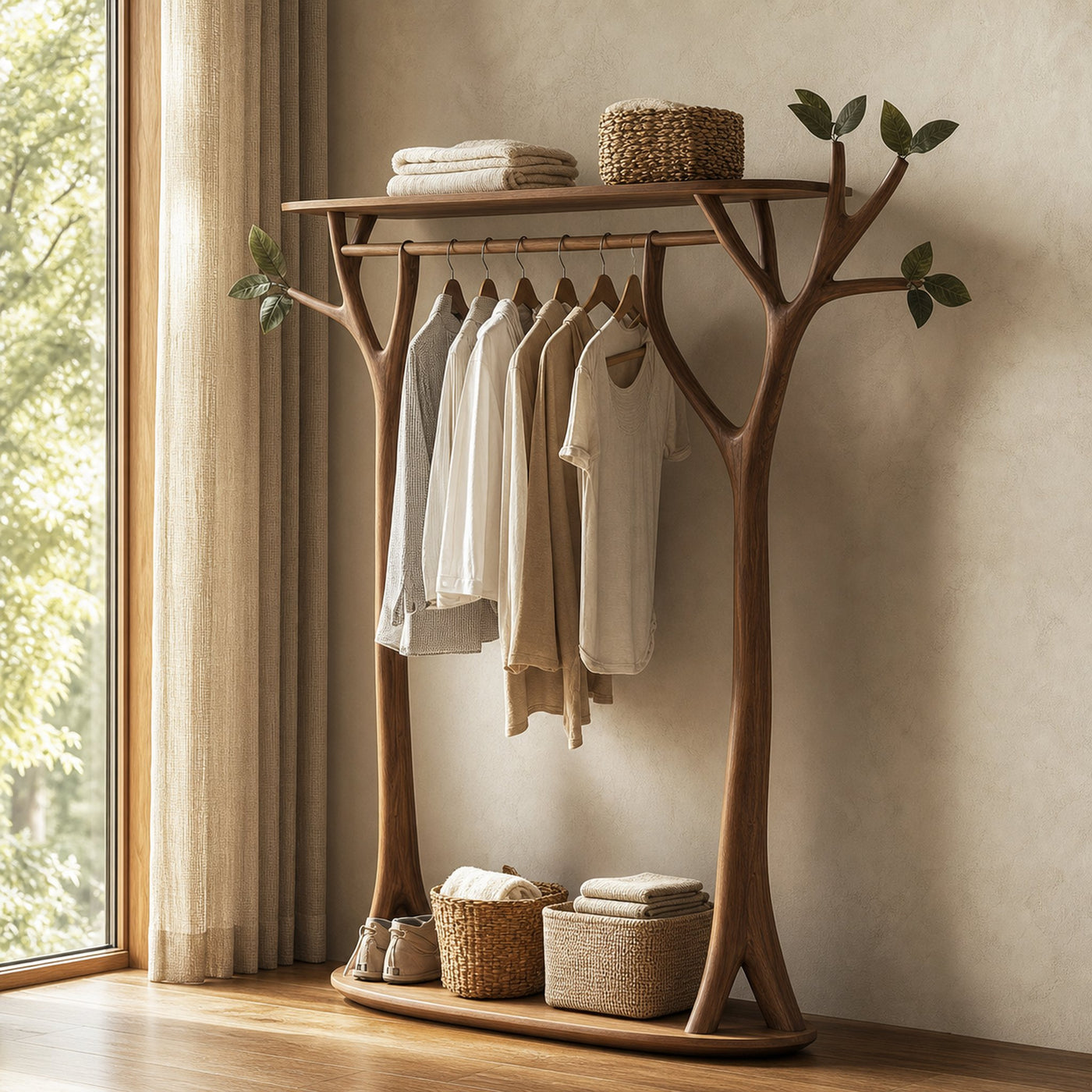 Handcrafted Solid Wood Tree Rack Organic Bedroom