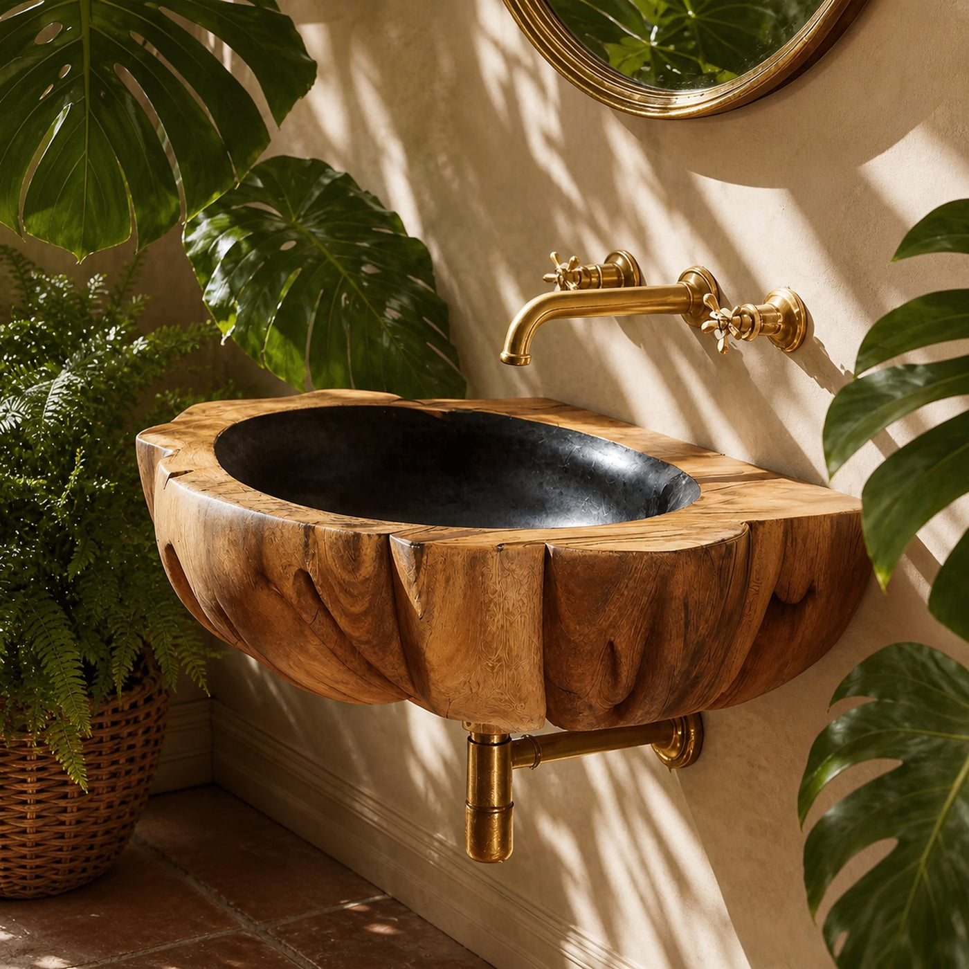 Handcrafted Solid Wood Vanity Sink For Luxury Bathroom Furniture Decor