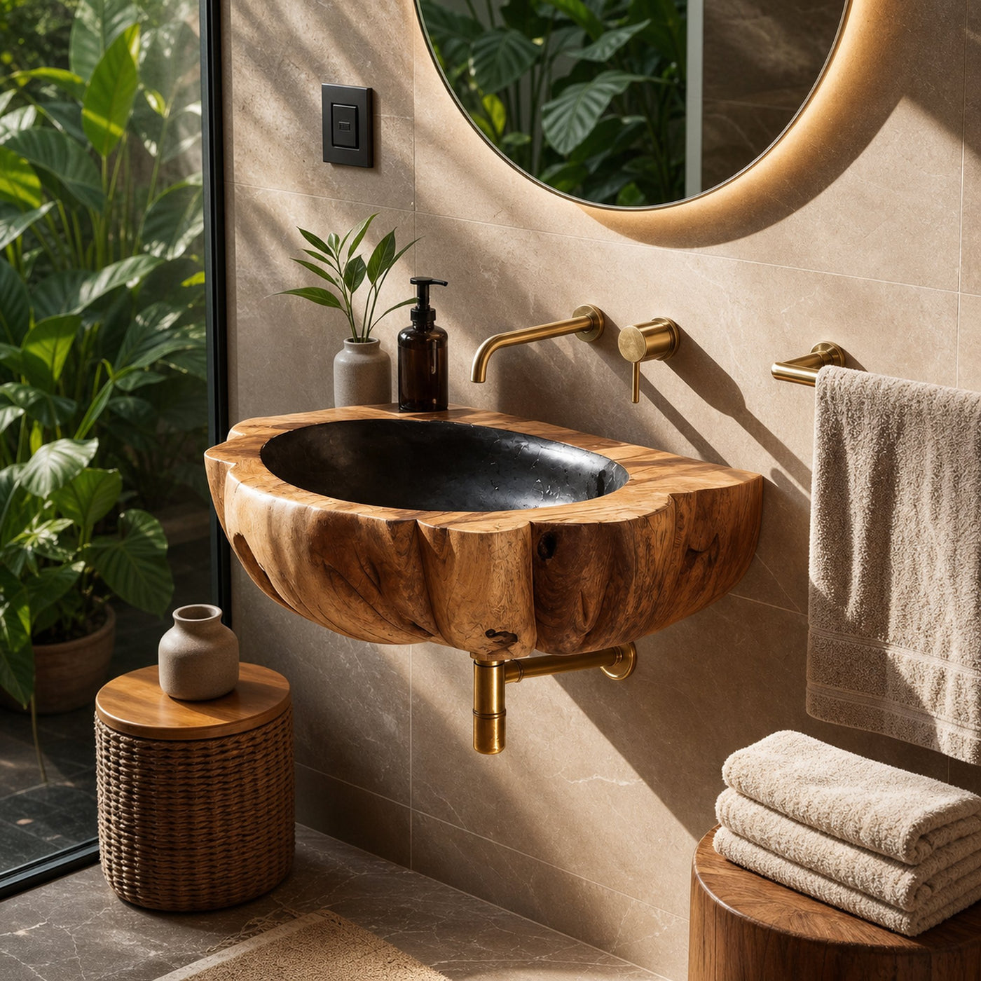Handcrafted Solid Wood Vanity Sink For Luxury Bathroom Furniture Decor - product view 6
