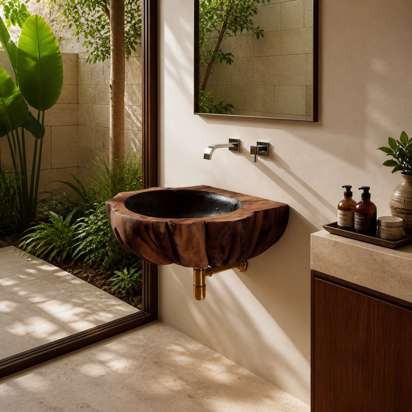 Handcrafted Solid Wood Vanity Sink For Luxury Bathroom Furniture Decor - product view 7