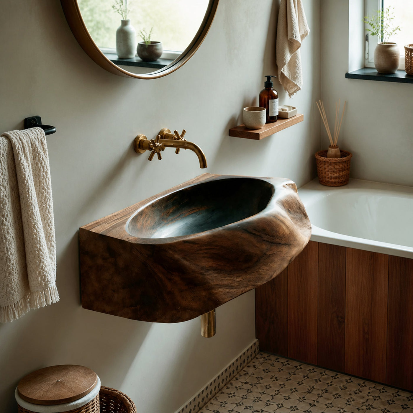Handcrafted Solid Wood Vanity Sink For Natural Bathroom Style Decor - product view 6