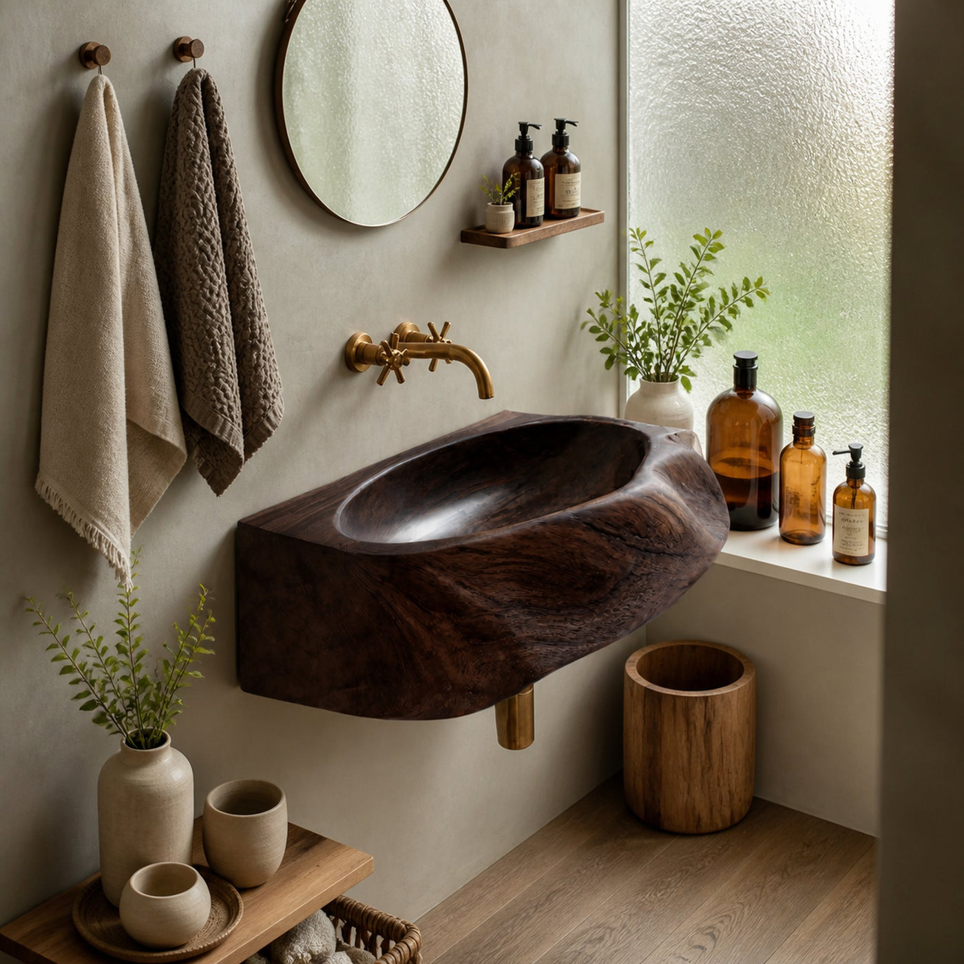 Handcrafted Solid Wood Vanity Sink For Natural Bathroom Style Decor - product view 7