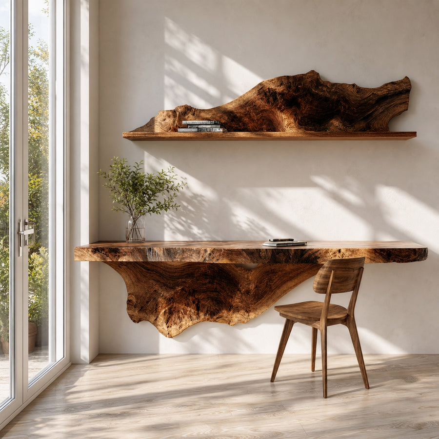 Handcrafted Solid Wood Wall Desk Live Edge Home Office Style