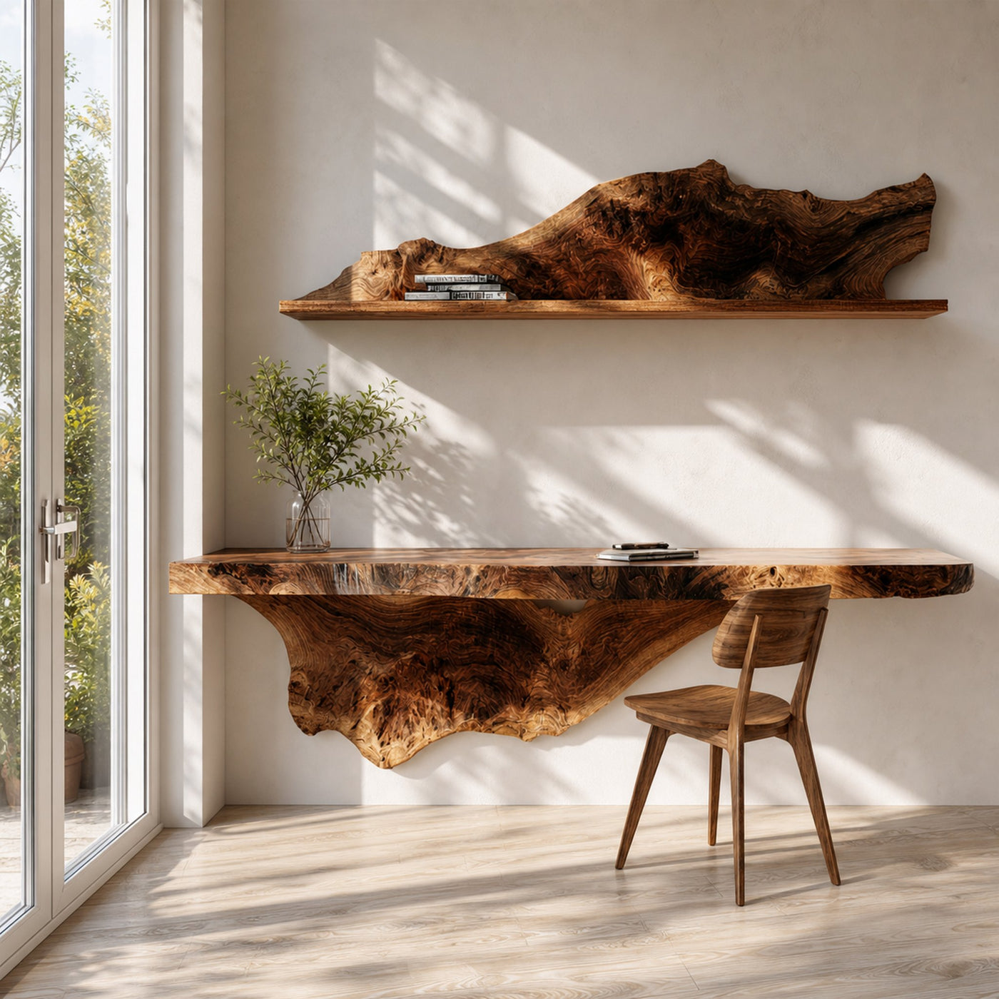 Handcrafted Solid Wood Wall Desk Live Edge Home Office Style