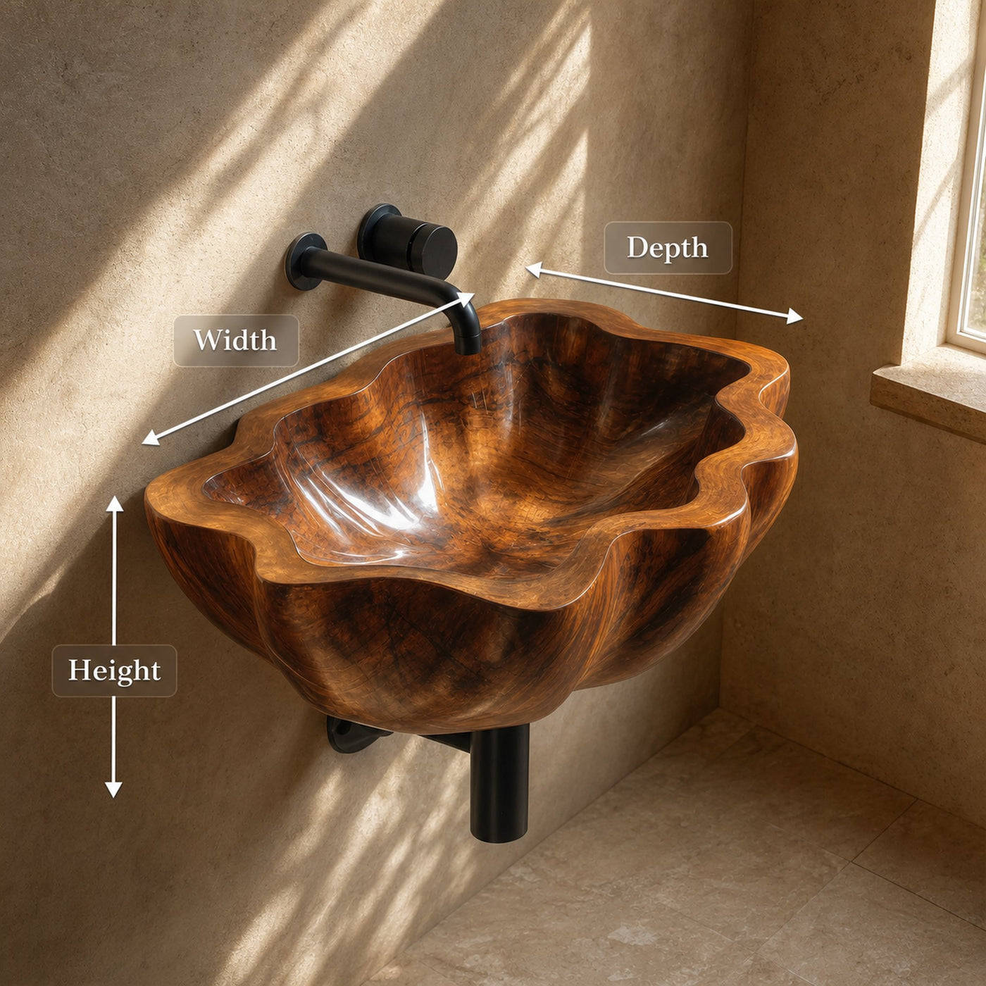 Handcrafted Solid Wood Wash Basin For Artistic Bathroom Interior Decor - product view 8