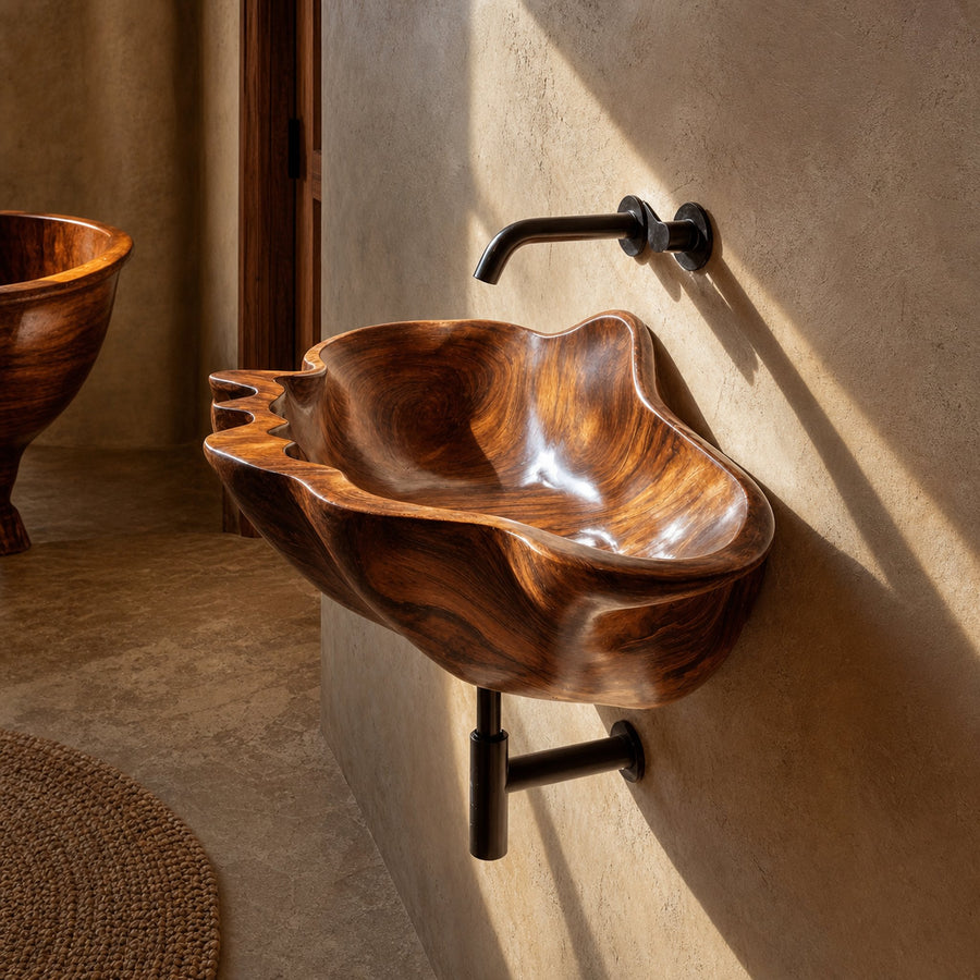 Handcrafted Solid Wood Wash Basin For Designer Furniture Decor Spaces