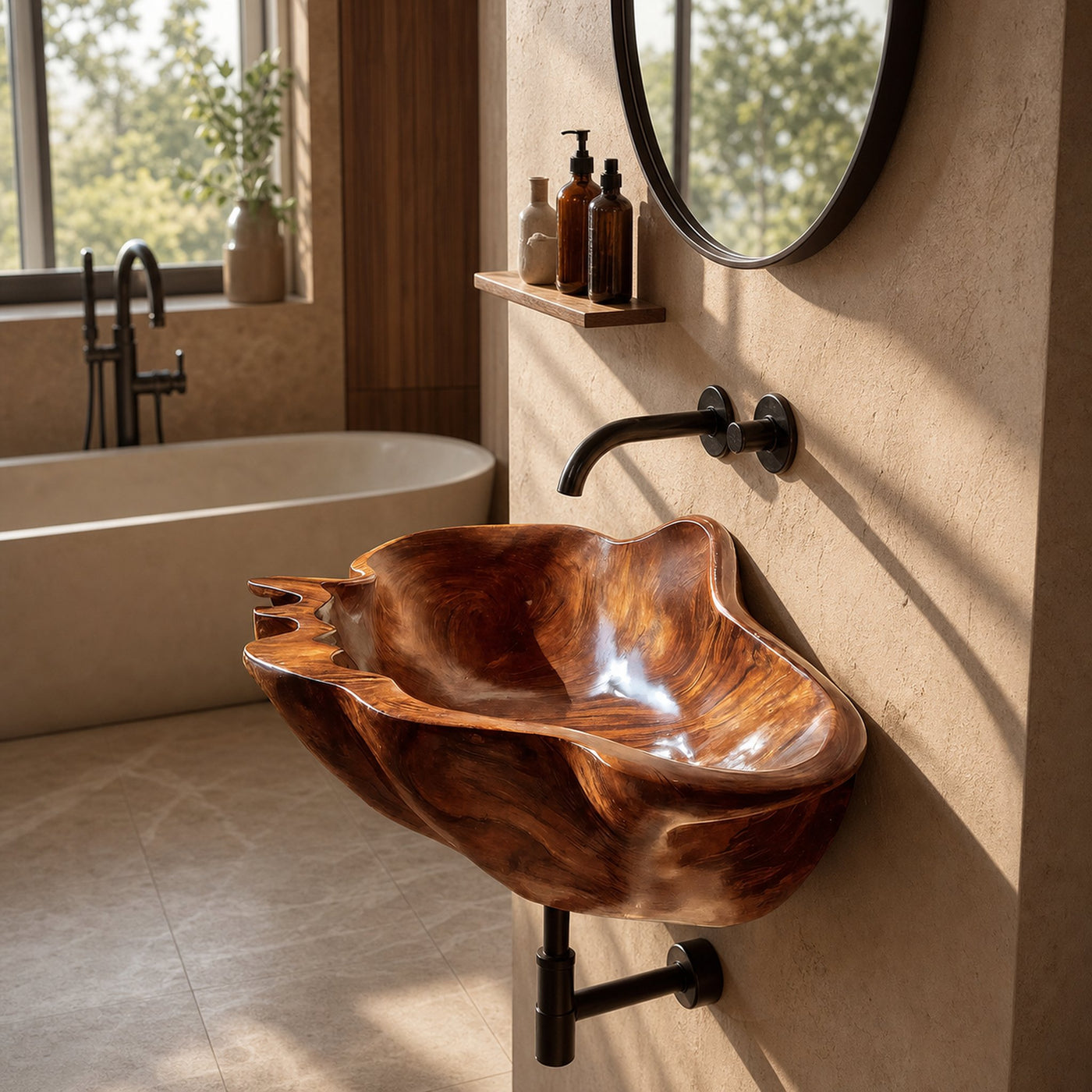 Handcrafted Solid Wood Wash Basin For Designer Furniture Decor Spaces - product view 6
