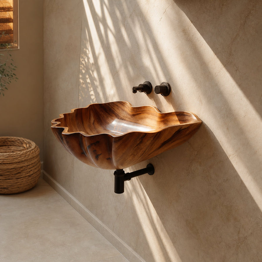 Handcrafted Solid Wood Wash Basin For Luxury Bathroom Furniture Decor