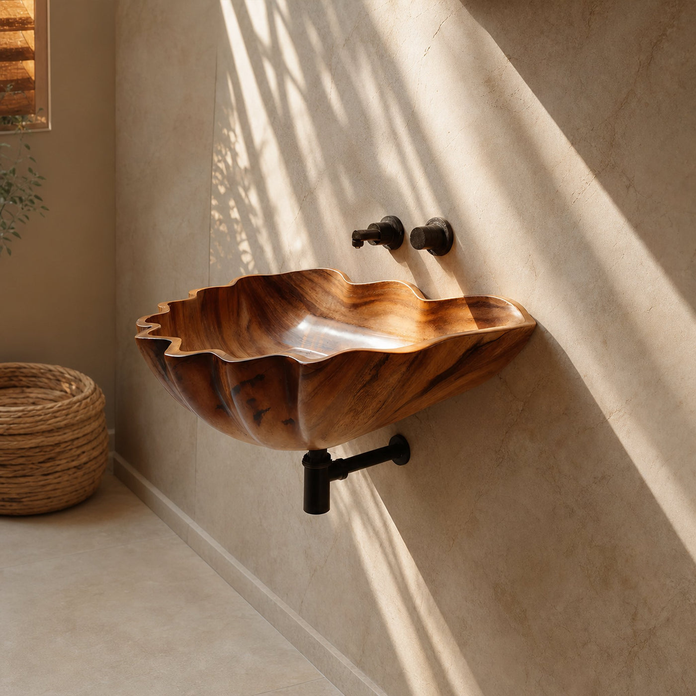 Handcrafted Solid Wood Wash Basin For Luxury Bathroom Furniture Decor