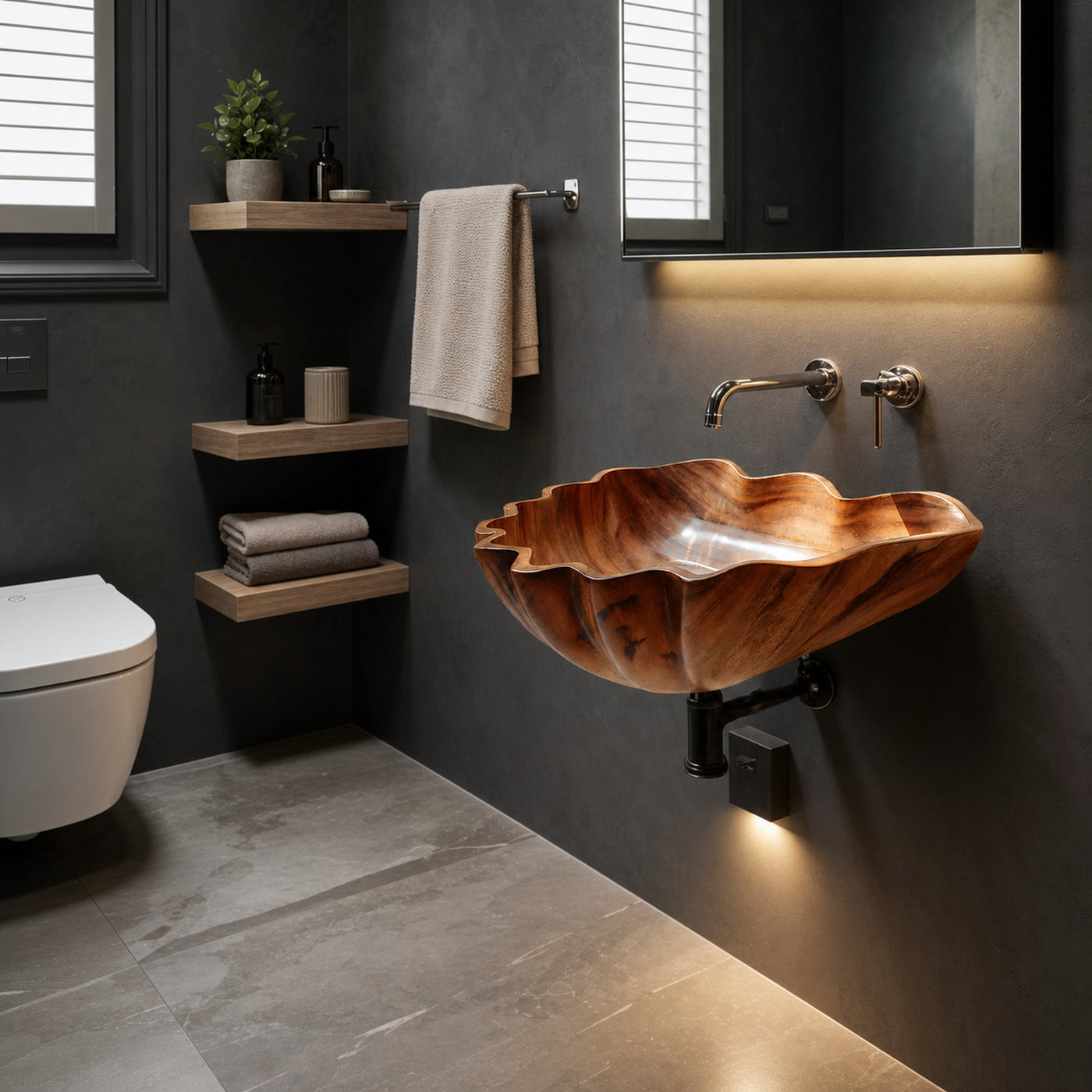 Handcrafted Solid Wood Wash Basin For Luxury Bathroom Furniture Decor - product view 6