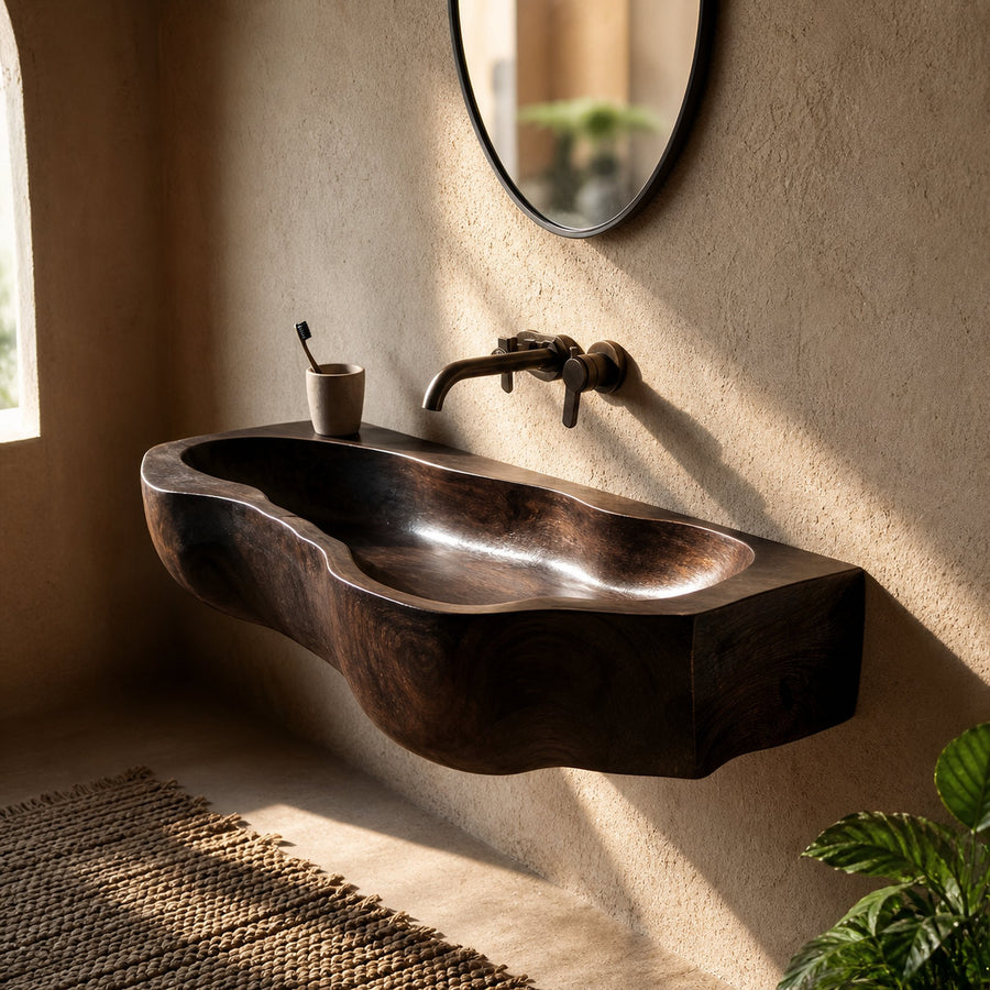 Handcrafted Solid Wood Wash Basin For Sustainable Bathroom Furniture