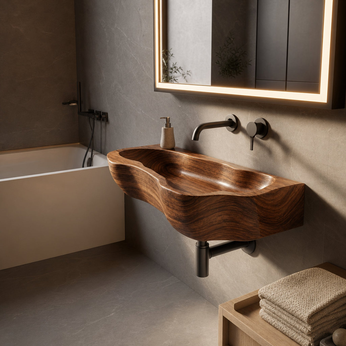 Handcrafted Solid Wood Wash Basin For Sustainable Bathroom Furniture - product view 6