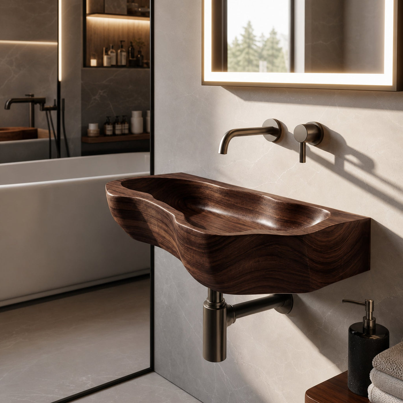 Handcrafted Solid Wood Wash Basin For Sustainable Bathroom Furniture - product view 7