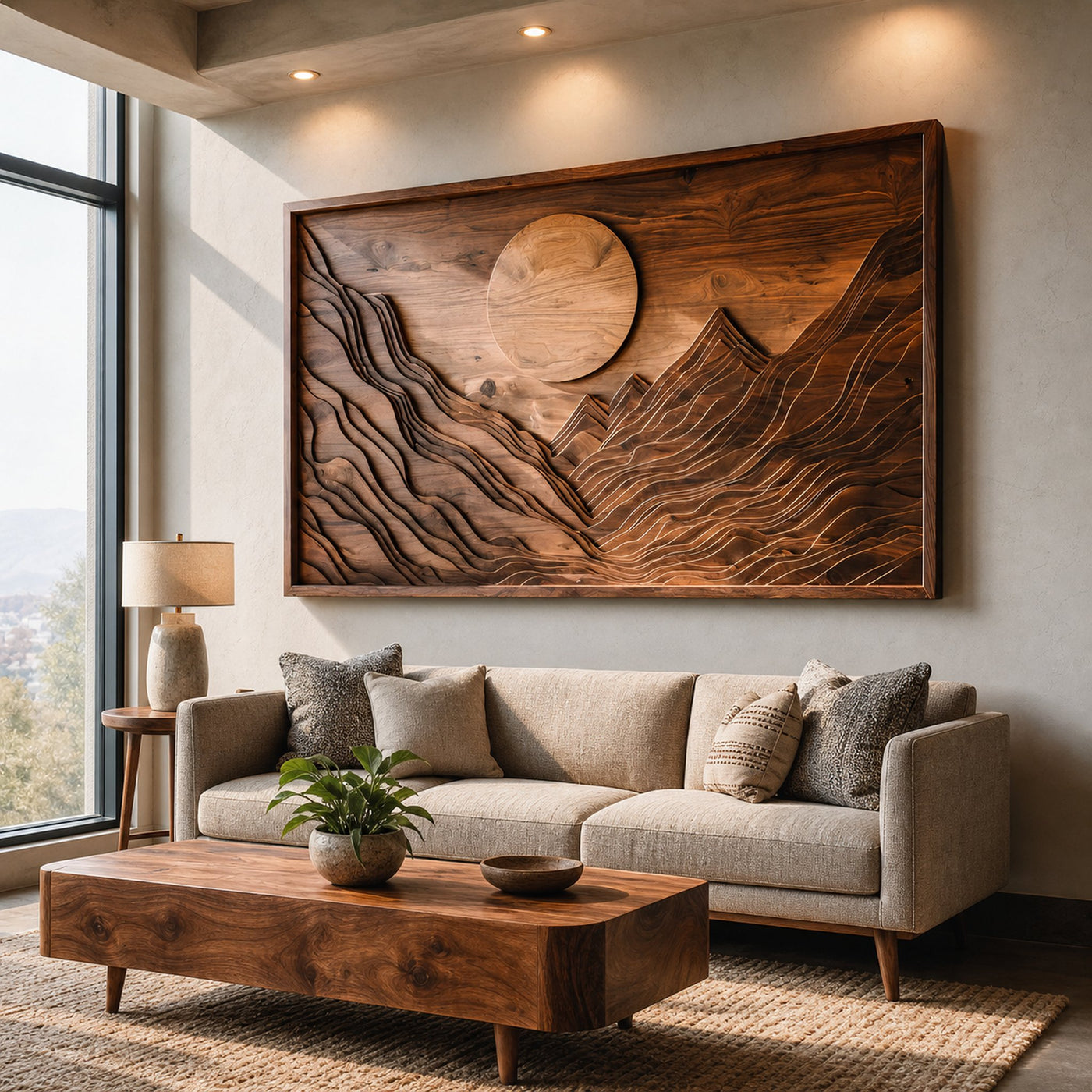 Handcrafted Wall Art Mountain Sun Landscape For Living Room