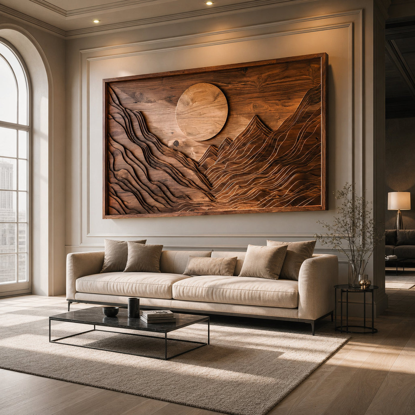 Handcrafted Wall Art Mountain Sun Landscape For Living Room - product view 6