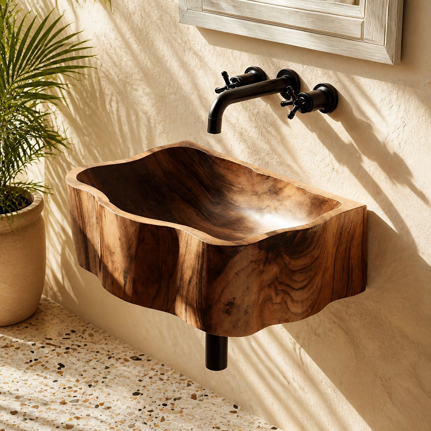 Handcrafted Wall Mounted Wooden Bathroom Sink For Artisan Bathroom Decor