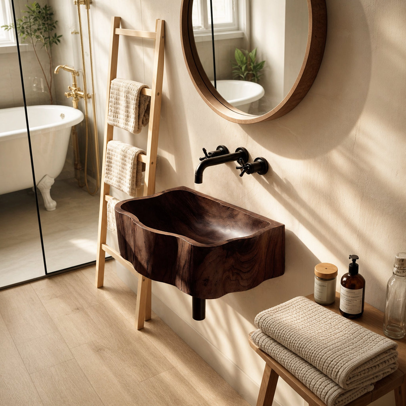 Handcrafted Wall Mounted Wooden Bathroom Sink For Artisan Bathroom Decor - product view 7