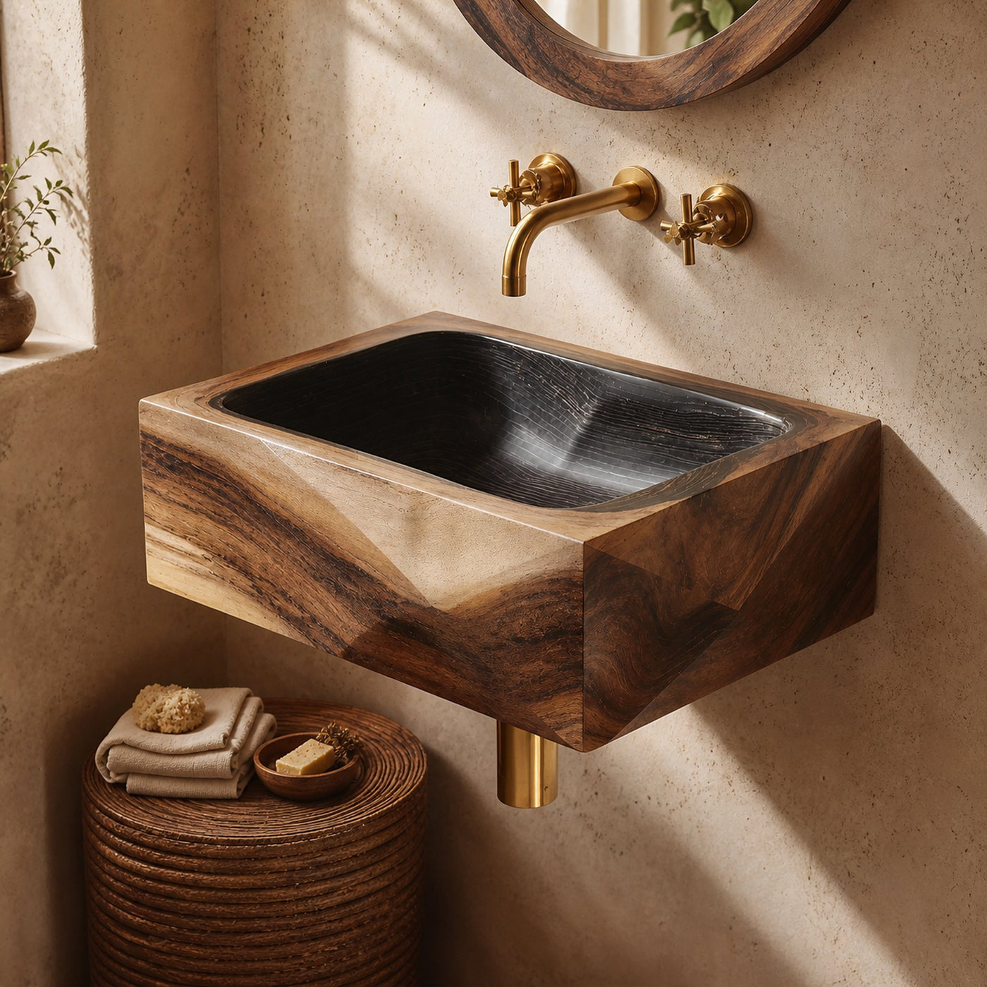 Handcrafted Wall Mounted Wooden Bathroom Sink For Bathroom Decor