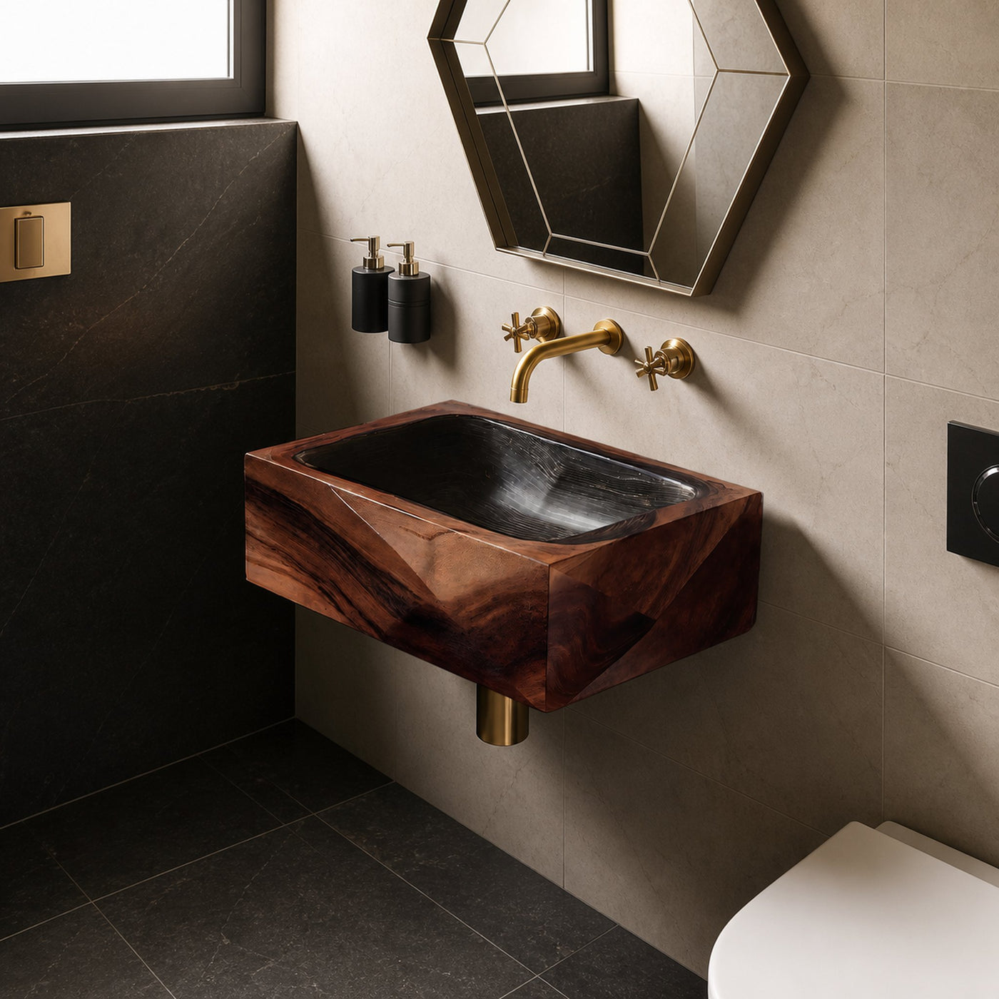 Handcrafted Wall Mounted Wooden Bathroom Sink For Bathroom Decor - product view 7